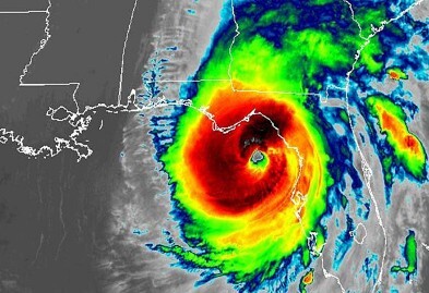A satellite view of a hurricane.