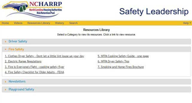 Web page showing NCHARRP Safety Leadership. 